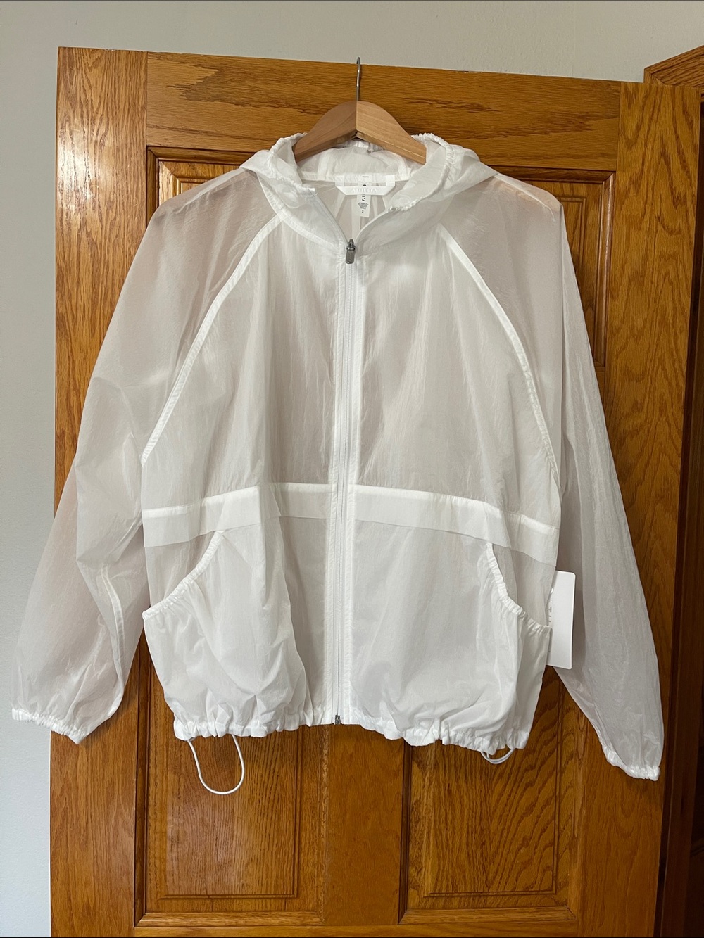 Athleta White Sheer Hooded rain Jacket